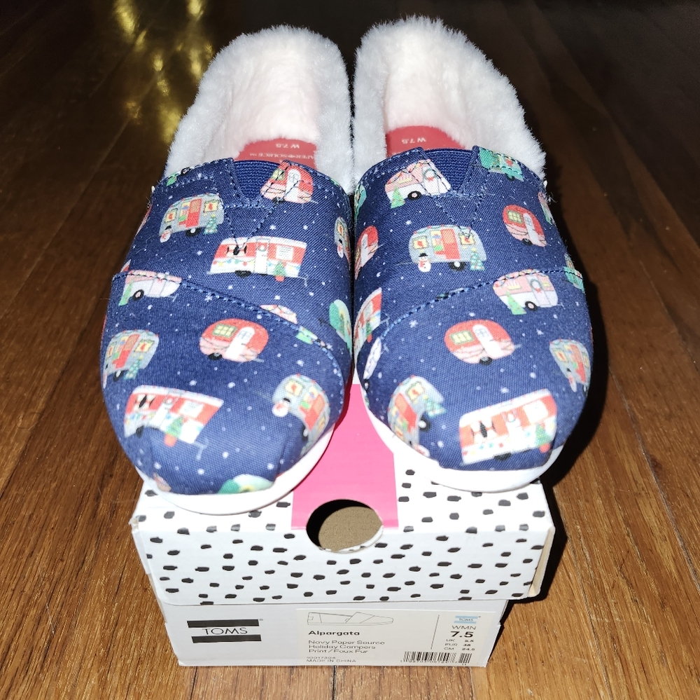 TOMS Blue Camper Print Slippers